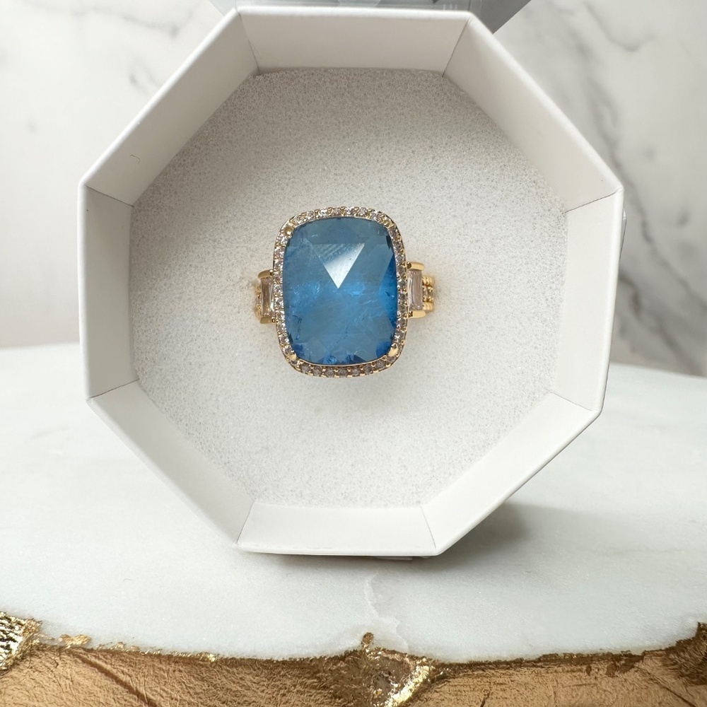 Bomb Party Resort Wear Seaside Statement Blue Lace Agate Ring RG60252 NWT Size 8 - Picture 2 of 5